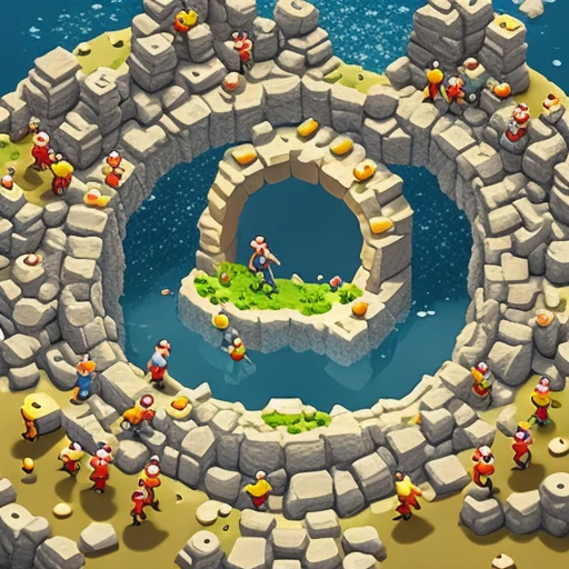 a giant hole swallowing tiny cartoon people, 3d mobile game render, soft lighting, mobile game ad