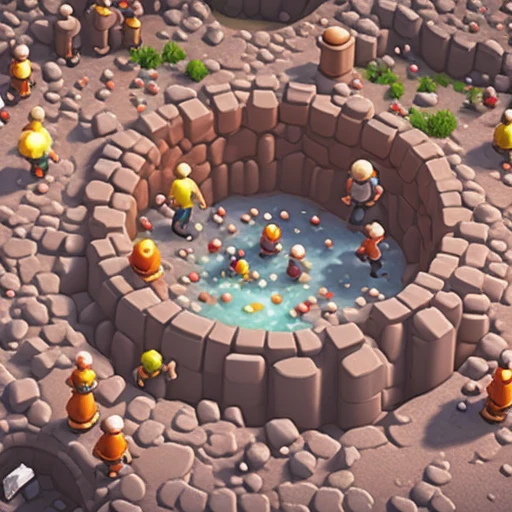 a giant hole swallowing tiny cartoon people, 3d mobile game render, soft lighting, mobile game ad