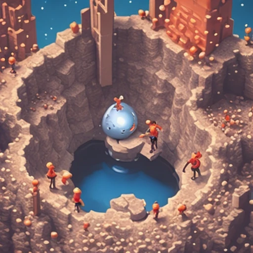 a giant hole swallowing tiny cartoon people, 3d mobile game render, soft lighting, mobile game ad