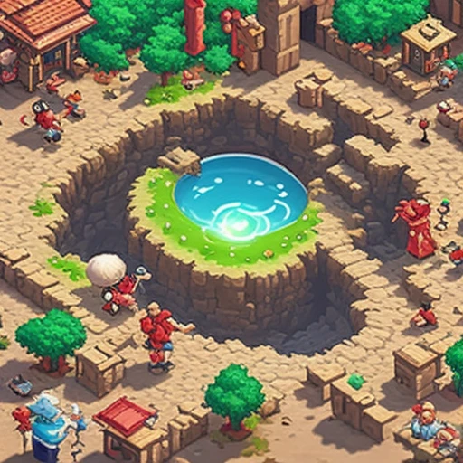 a giant hole swallowing tiny cartoon people, hand-painted casual game art, mobile game ad
