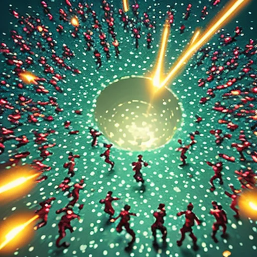 a crowd running toward a glowing hole, 3d mobile game render, soft lighting, mobile game ad