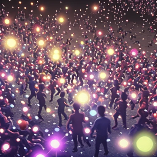 a crowd running toward a glowing hole, 3d mobile game render, soft lighting, mobile game ad