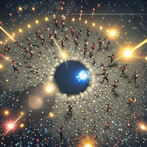 a crowd running toward a glowing hole, 3d mobile game render, soft lighting, mobile game ad