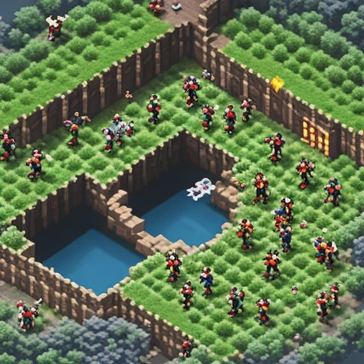a crowd running toward a glowing hole, isometric diorama, miniature style, mobile game ad