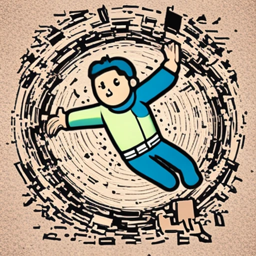 one cartoon person falling into a hole, arms up, flat vector illustration, bold outlines, mobile game ad