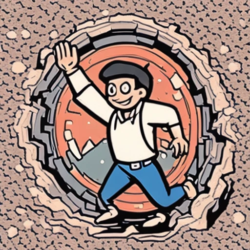 one cartoon person falling into a hole, arms up, flat vector illustration, bold outlines, mobile game ad