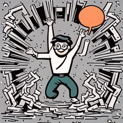 one cartoon person falling into a hole, arms up, flat vector illustration, bold outlines, mobile game ad