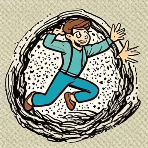 one cartoon person falling into a hole, arms up, flat vector illustration, bold outlines, mobile game ad