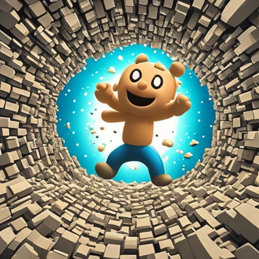 one cartoon person falling into a hole, arms up, 3d mobile game render, soft lighting, mobile game ad