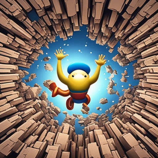 one cartoon person falling into a hole, arms up, 3d mobile game render, soft lighting, mobile game ad