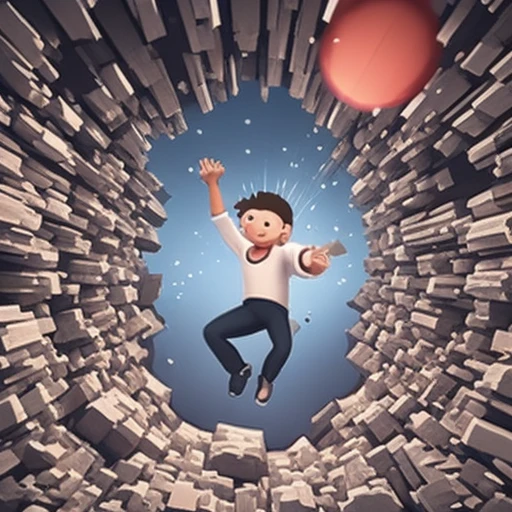 one cartoon person falling into a hole, arms up, 3d mobile game render, soft lighting, mobile game ad