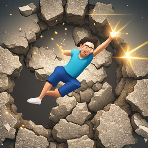 one cartoon person falling into a hole, arms up, 3d mobile game render, soft lighting, mobile game ad